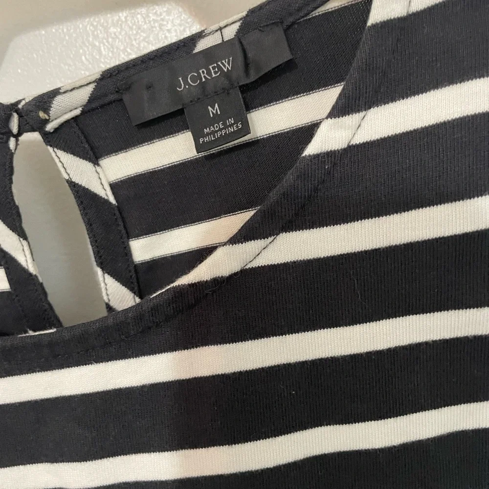 J. Crew Short ruffle Sleeve black white striped Pullover Mariner Cloth Blouse